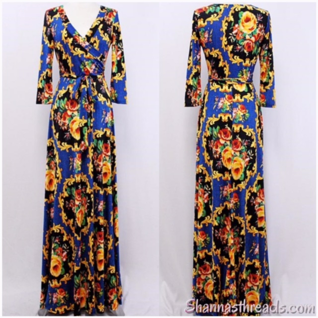 Floral Royal & Yellow Maxi Dress | Shannasthreads