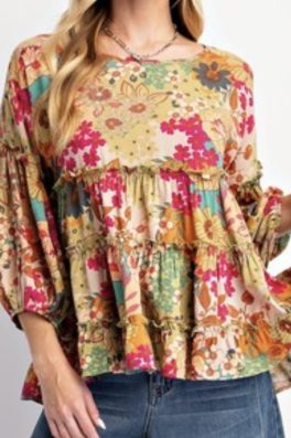 Fall Floral Ruffle Babydoll Top