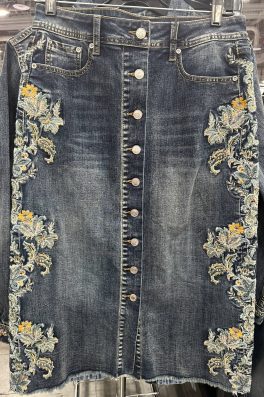 Floral Embroidered Denim Skirt