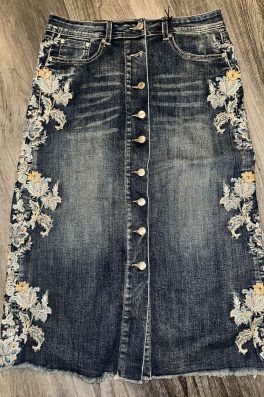 Floral Embroidered Denim Skirt